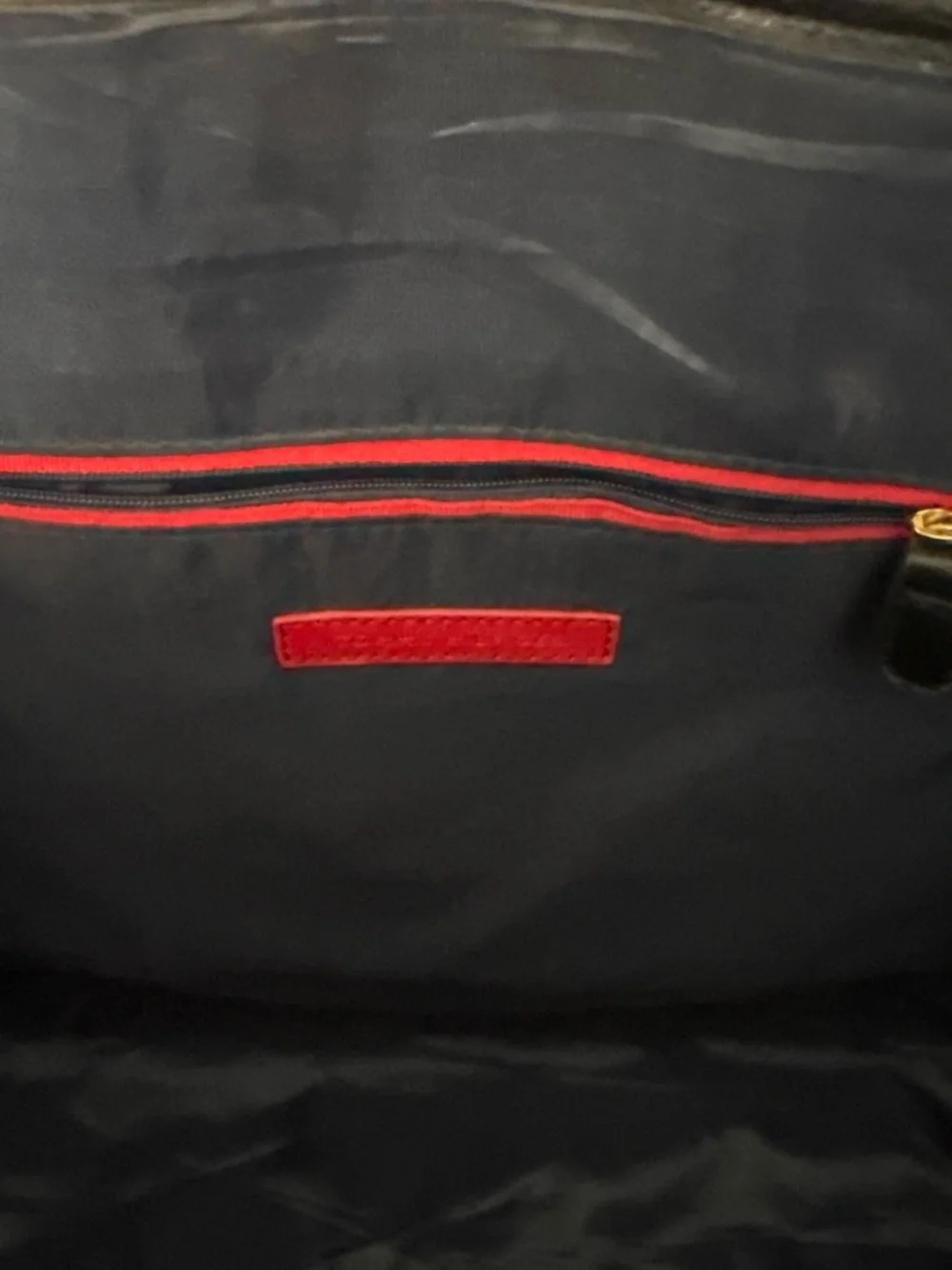 Tommy Hilfiger Black brown striped Tote with Gold Logo Medallion